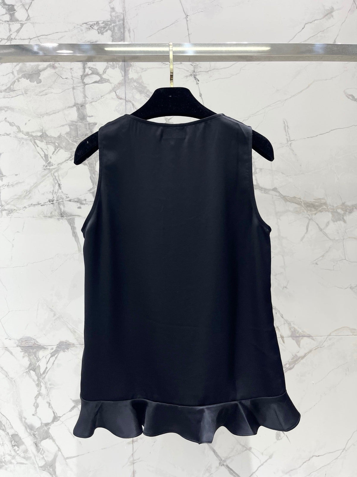 CC 26s Ruffled Acetate Sleeveless Vest Black Silk 408688
