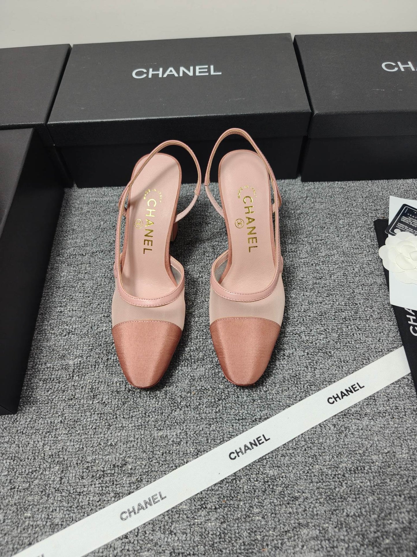 CC 26s Slingback 9.5cm Pink Mesh Fabric Sheepskin 681988