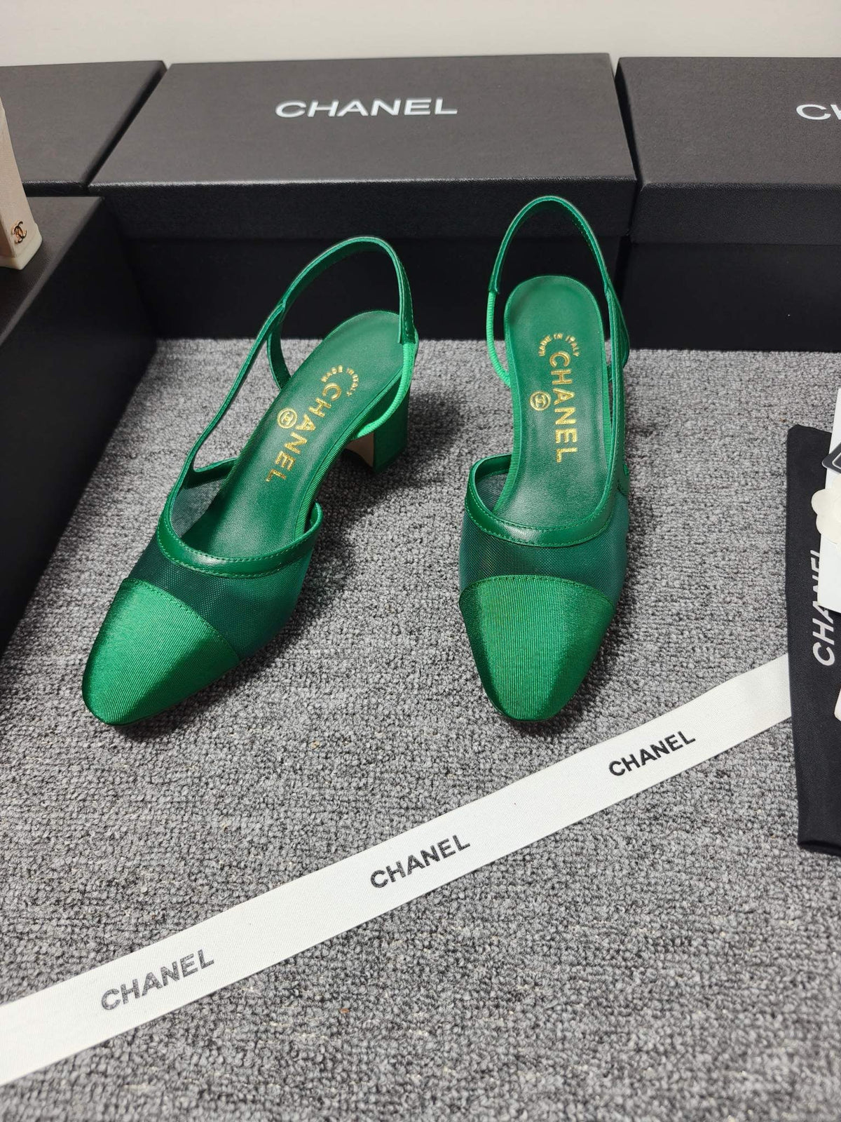 CC 26s Slingback 6.5cm Green Mesh Fabric Sheepskin 681993