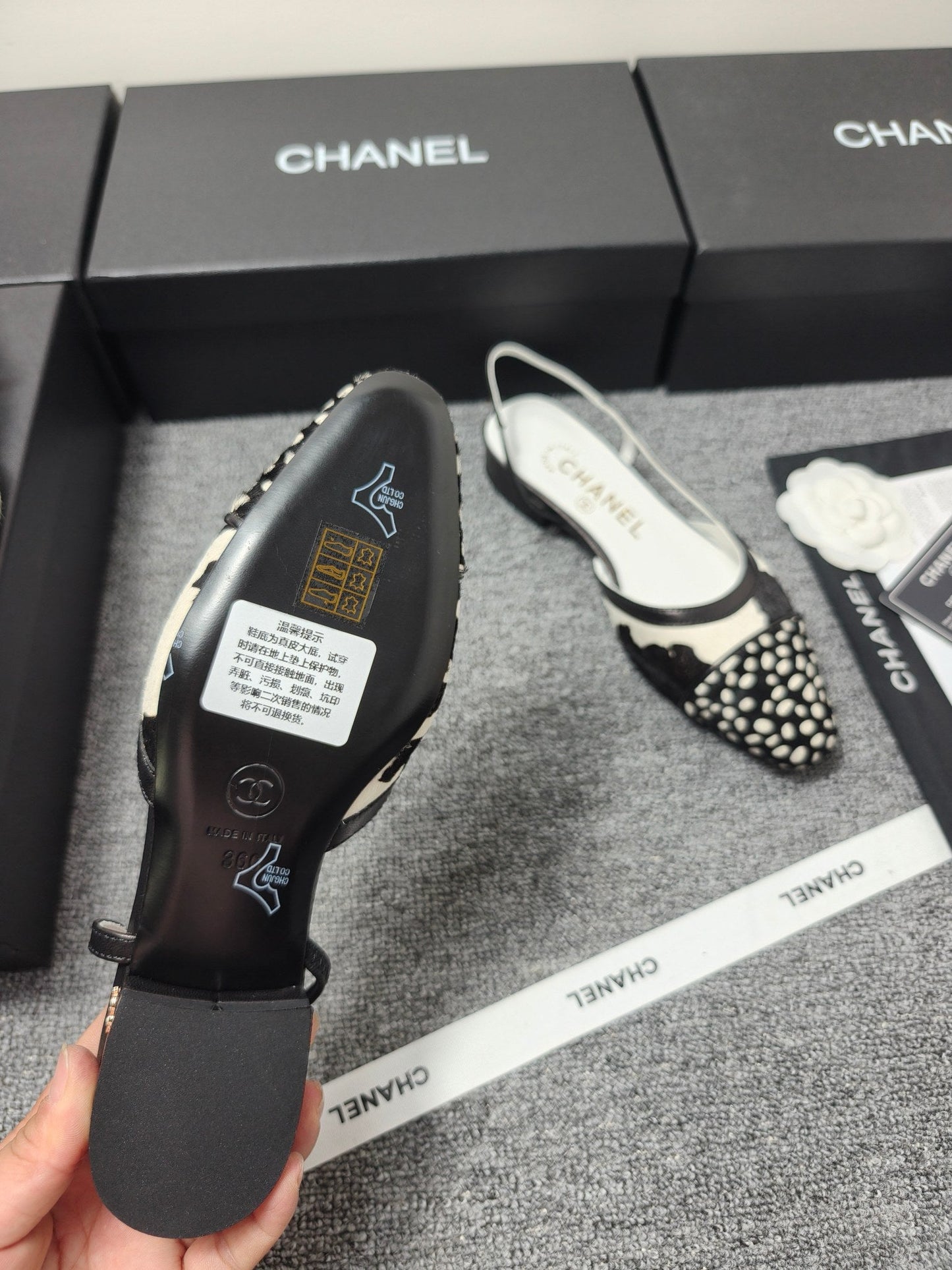 CC SS 2026 Slingbacks Flat White Black Calfskin Lambskin