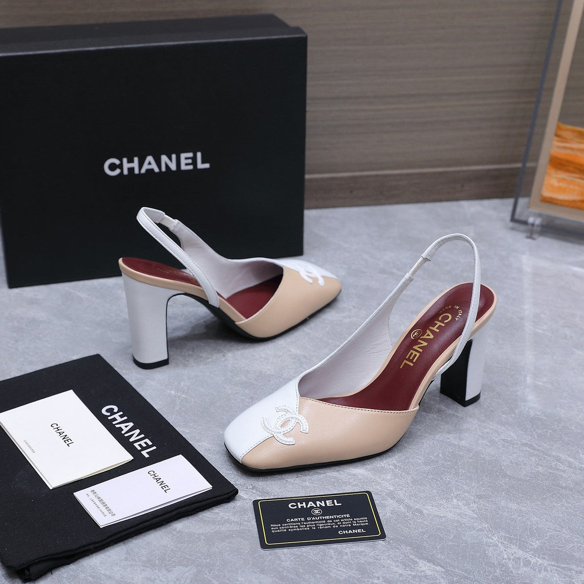 Chanel 2026 High-Heeled Slingback 60mm Beige White Suede Leather 758407
