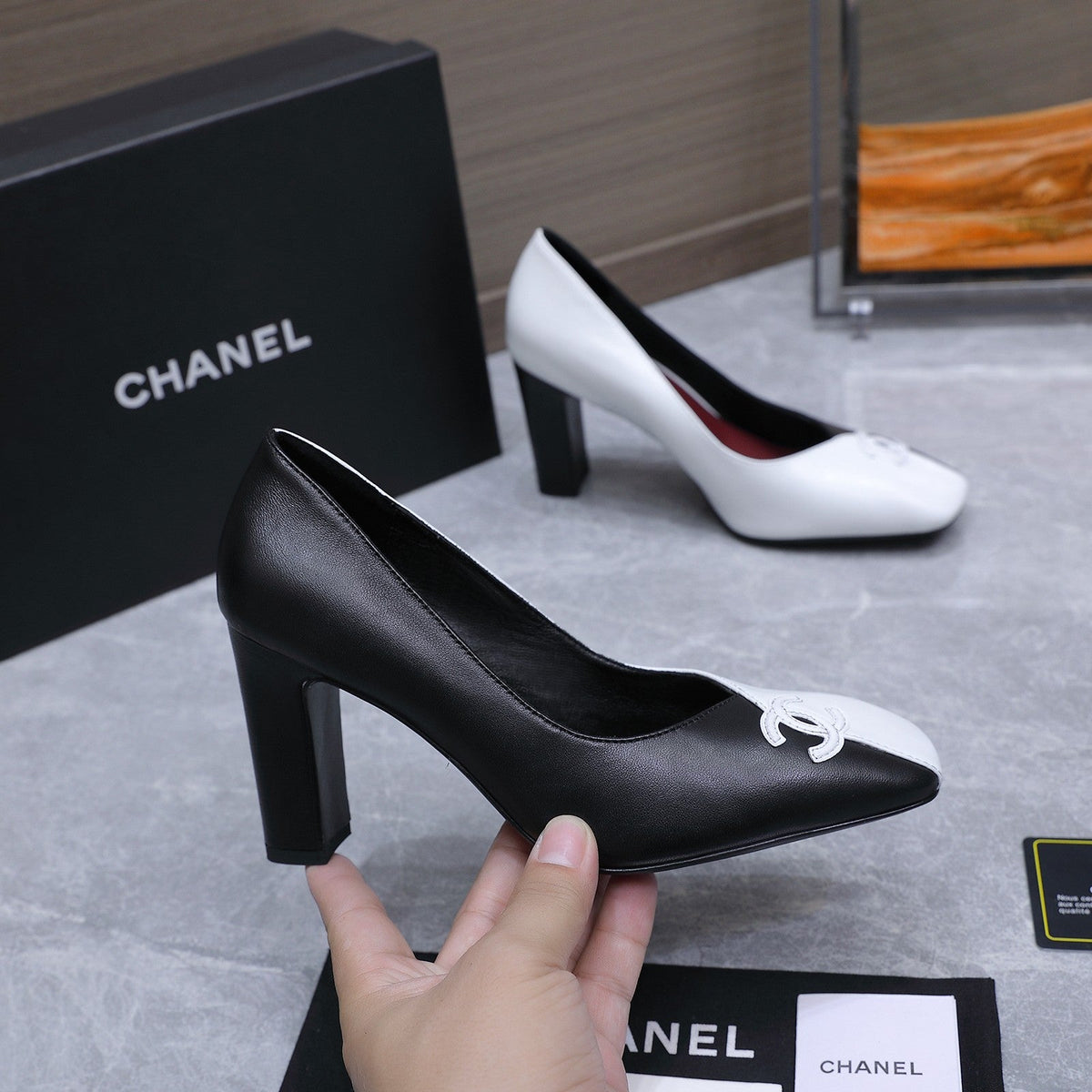 Chanel 2026 High-Heeled Pump 85mm Black-White Suede Sheepskin 758424