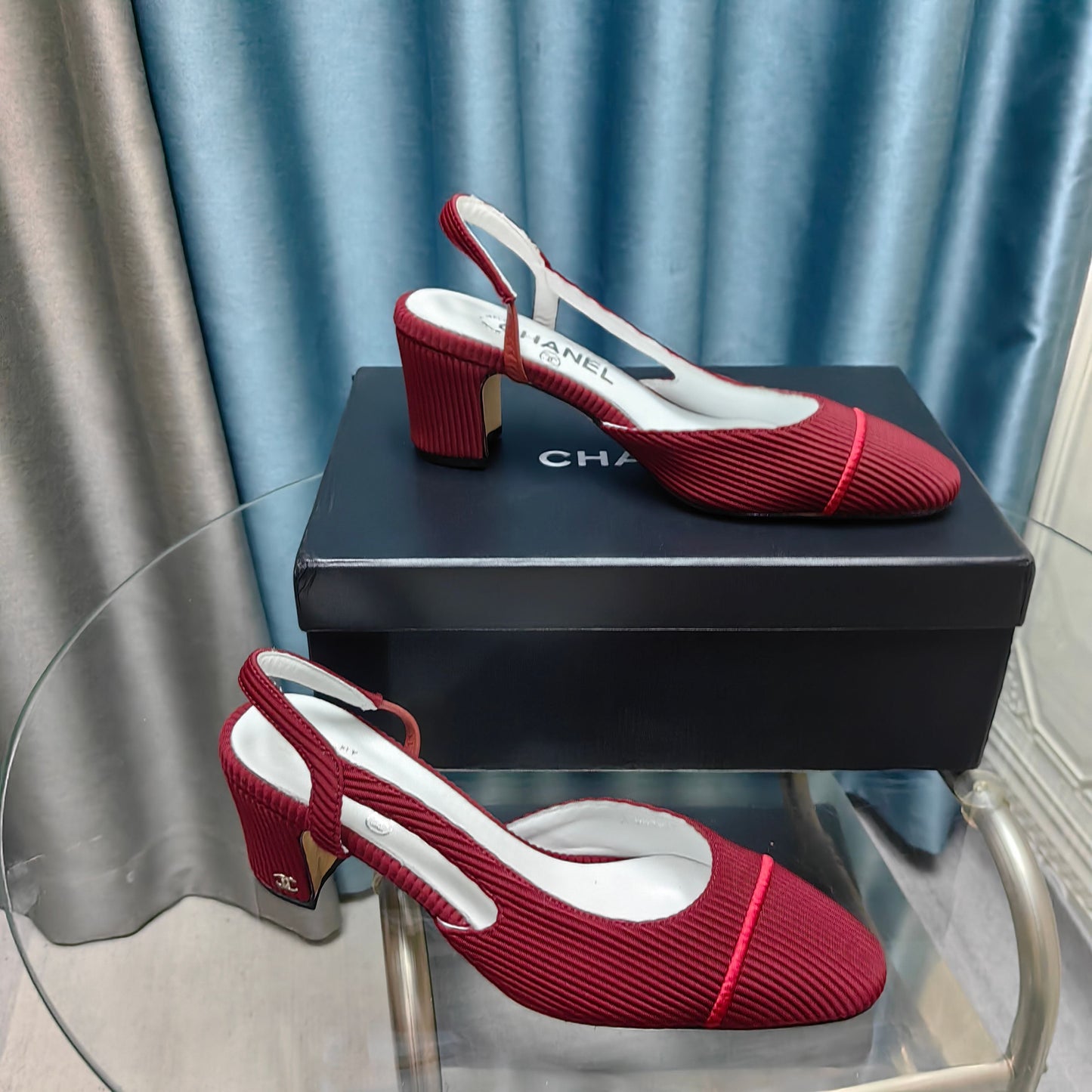 CC 25 Slingback Burgundy Striped Fabric