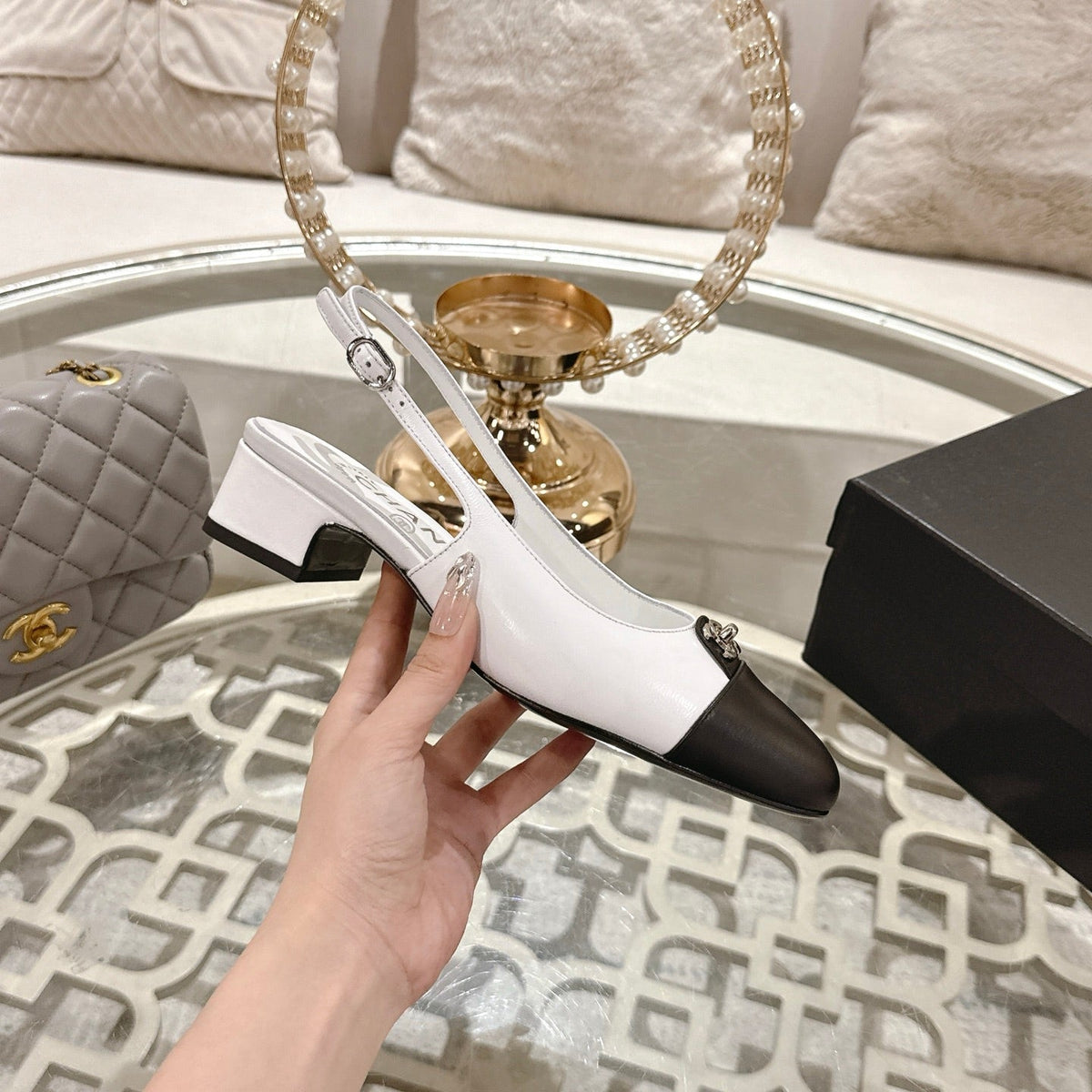 CC 25ss Slingbacks 35mm White Lambskin & Sheepskin 432605