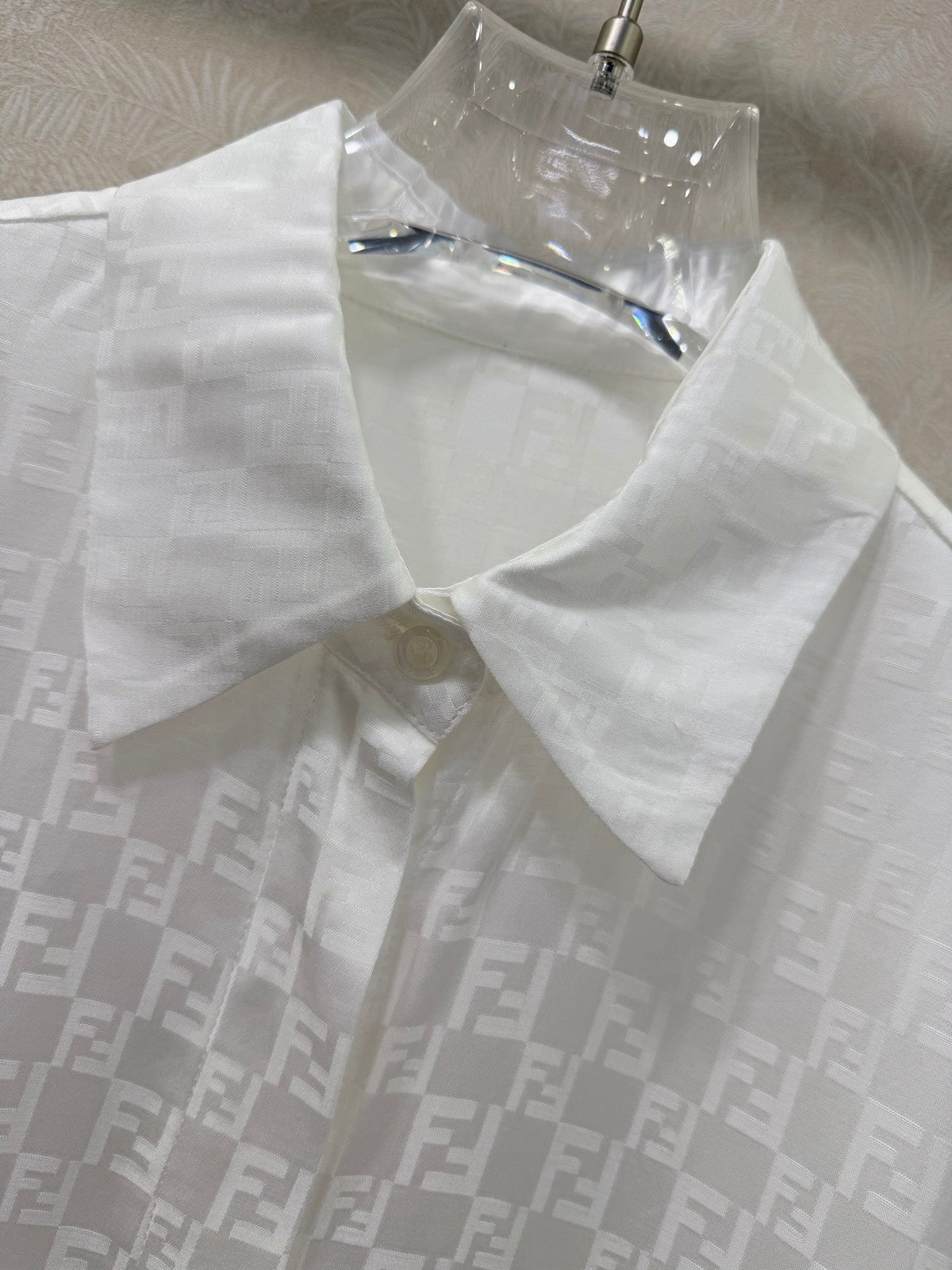 Fendi 26s Shirt Jacquard Pattern White Rayon Cotton