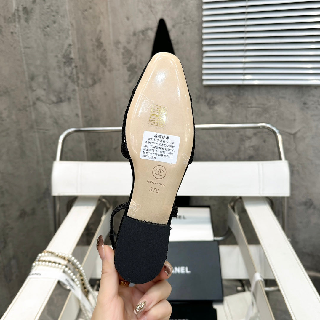 CC 26s Slingback Black Glittered Sheepskin 816194
