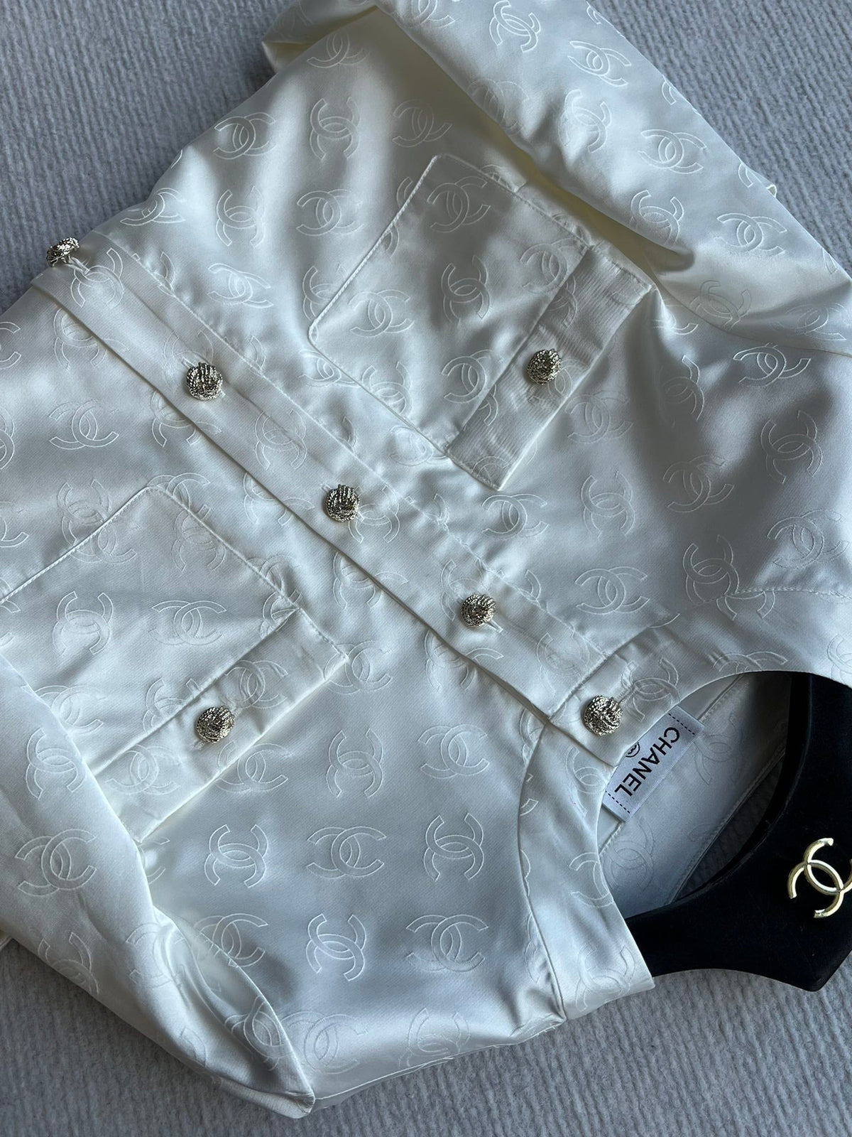 CC 25SS Round Neck Jacket in White Silk Jacquard 277155