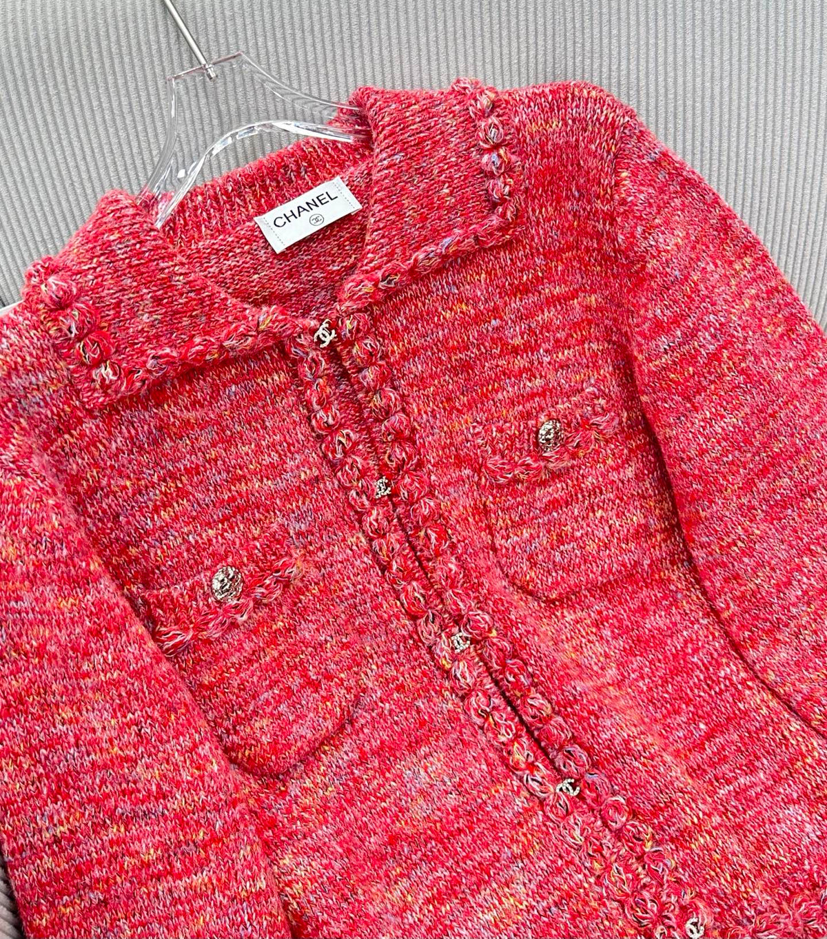 CC 26s Rhinestone Button Short Cardigan Jacket Hoit Pink Wool 426209