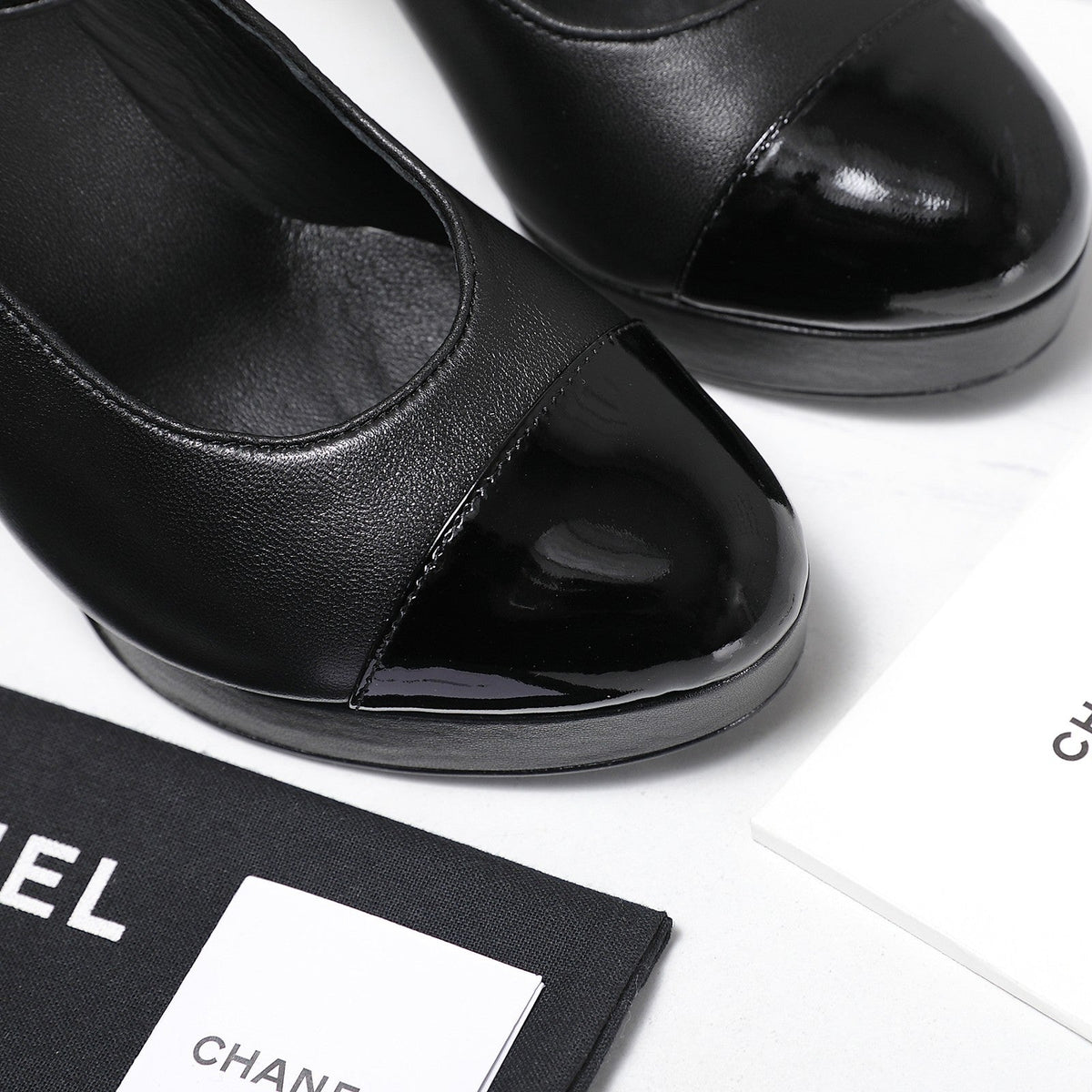 CC Buckle Platform Pumps 100mm Black Lambskin 425881