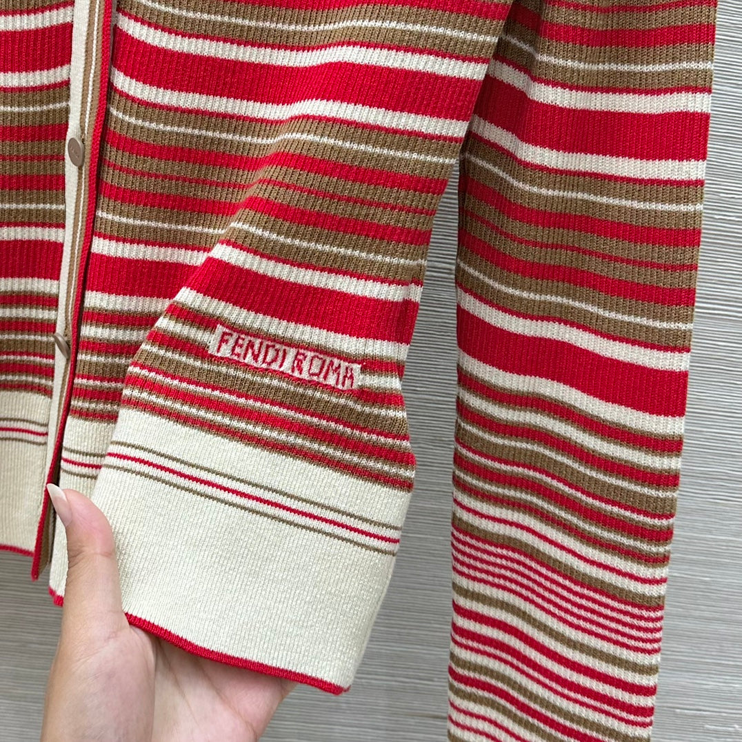 Fendi 25 Knitted Small Cardigan Red Silk Cotton