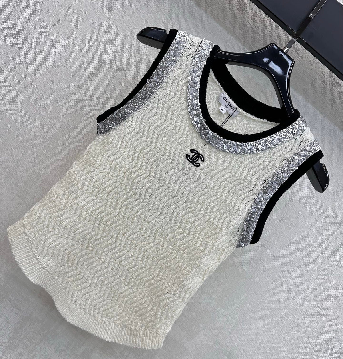 CC 26s Knit Vest White Wool Polyester 378379