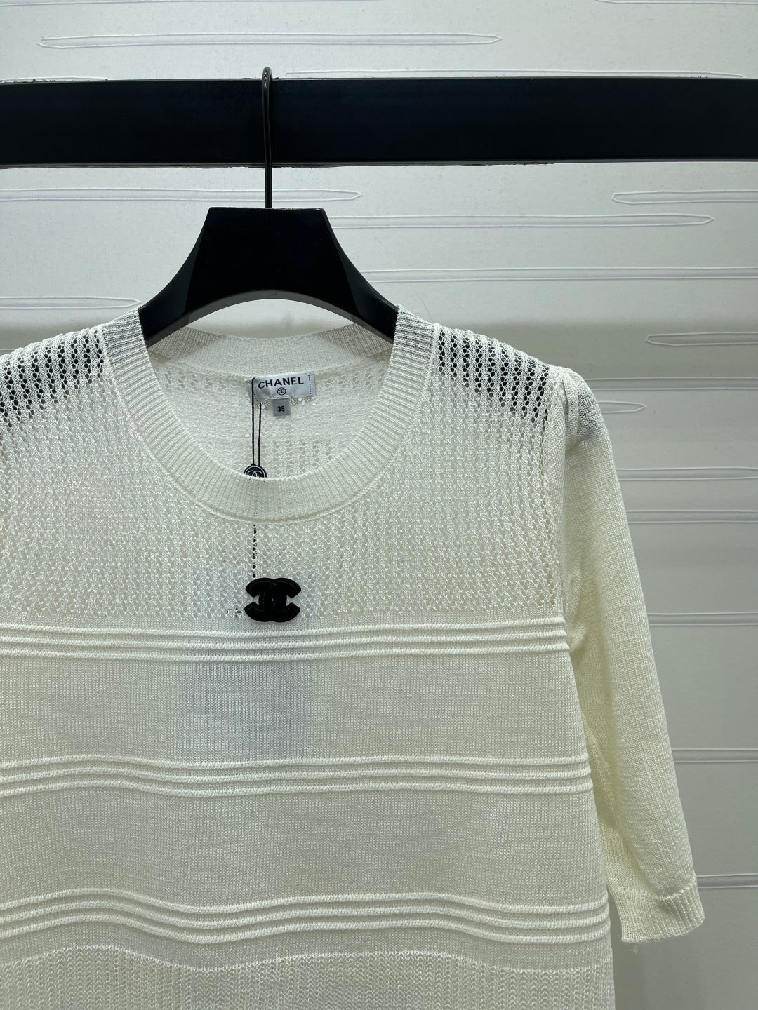 Chanel 2026 Hollow Short-sleeved Shirt Yellow and White Cotton