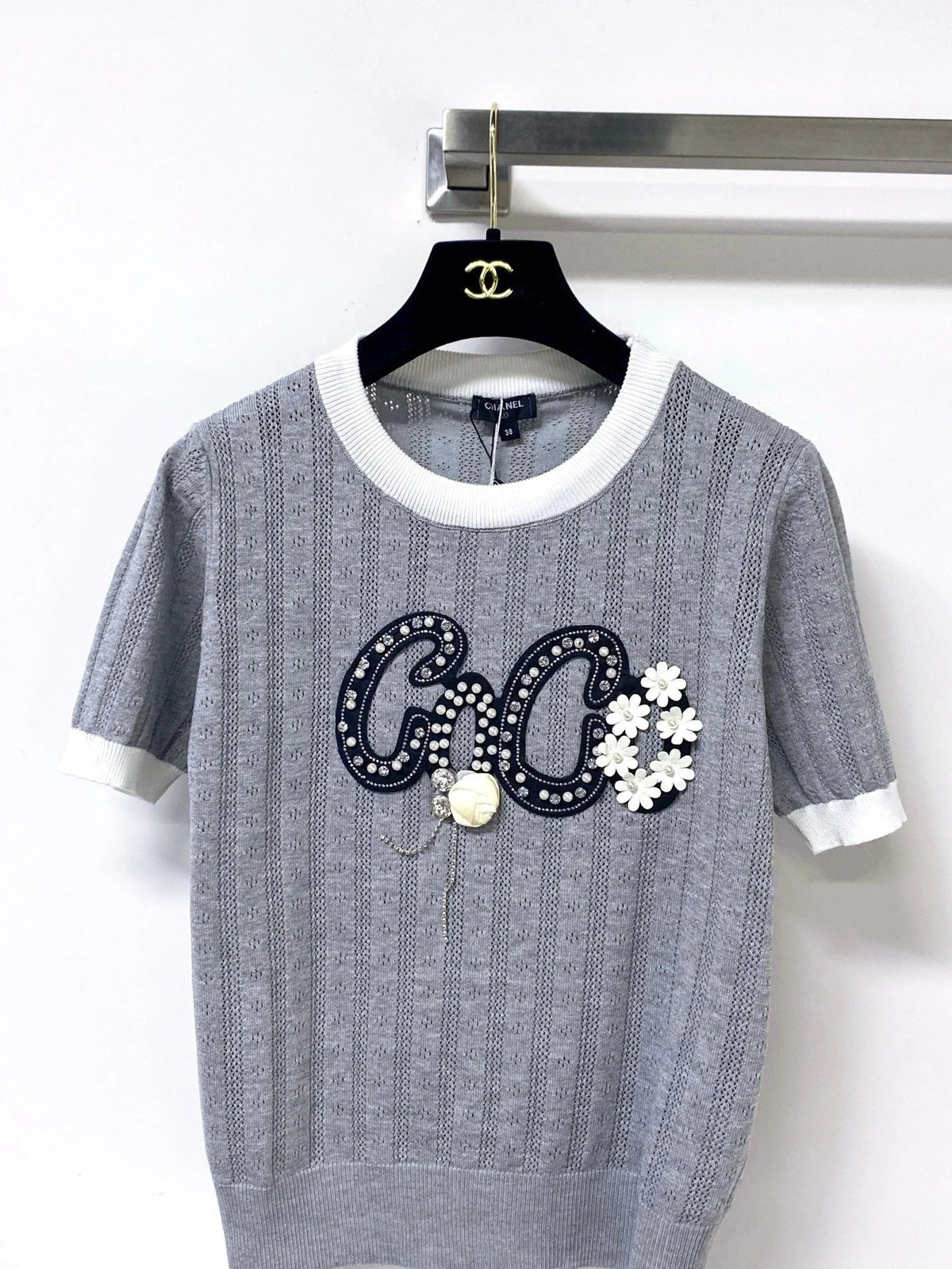 Chanel 2026 Short-Sleeved Shirt Embellished Floral Mercerized Wool 419403