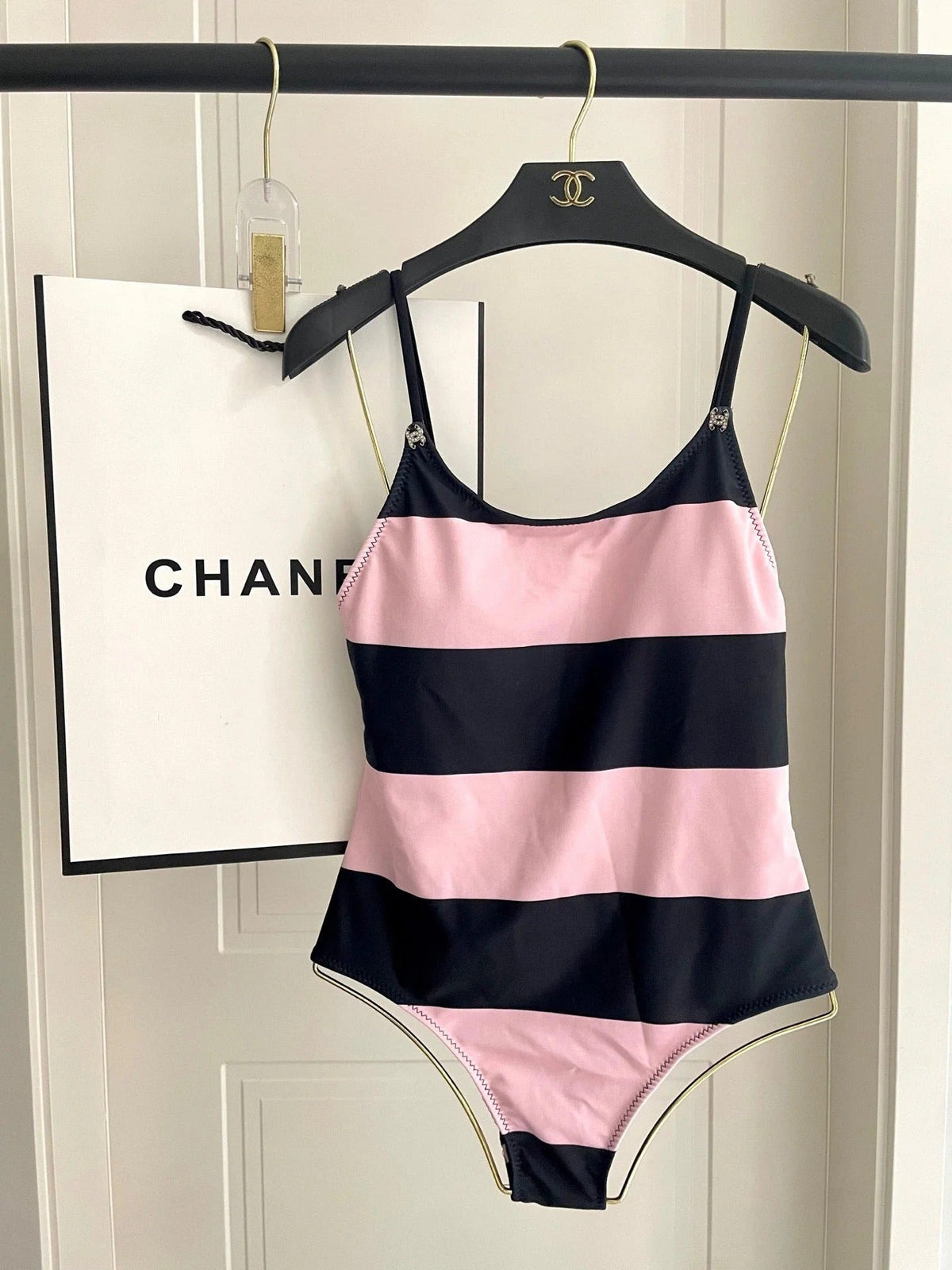 SWIMSUIT IN BLACK AND PINK HORIZONTAL STRIPES 626019