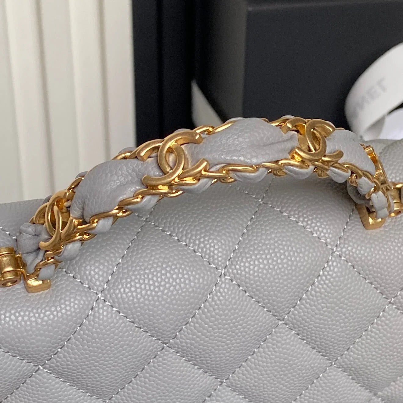 CHANEL 25S FLAP BAG 19 IN CHARCOAL GRAY CALFSKIN GOLD HARDWARE