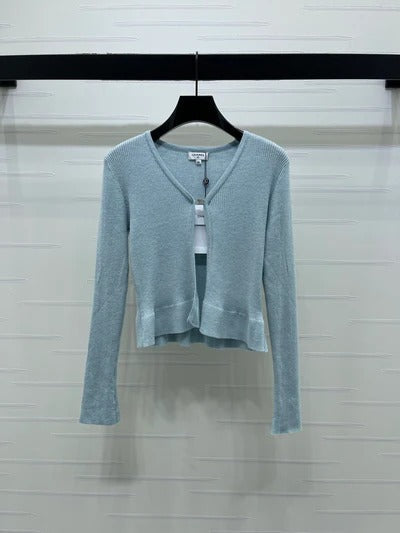 Chanel 2026 Two-piece Camisole And Cardigan Set Blue Cream Wool Cashmere