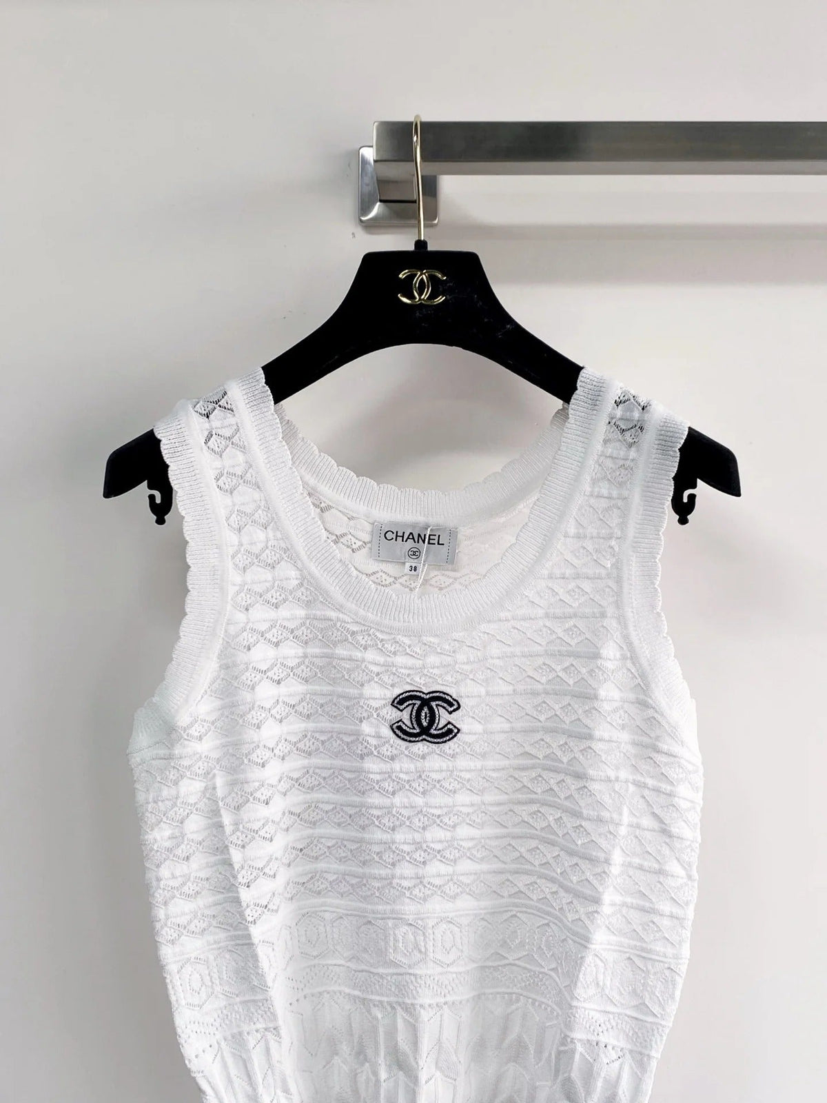 Chanel 2026 Vest White Yellow Navy Blue Wool Tencel