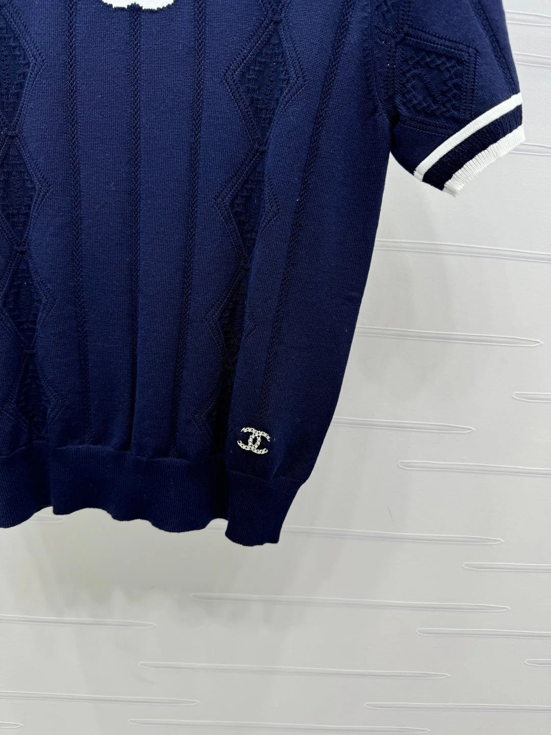 CHANEL 25S DIAMOND KNIT SHORT SLEEVE SHIRT 264172