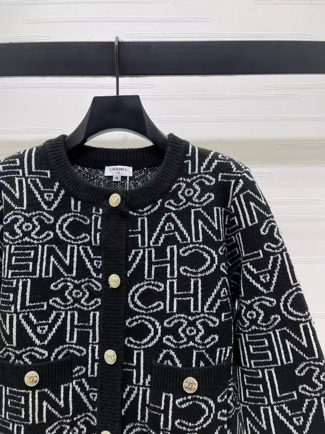 Chanel 2025 Cardigan Black mix White Cashmere 88260