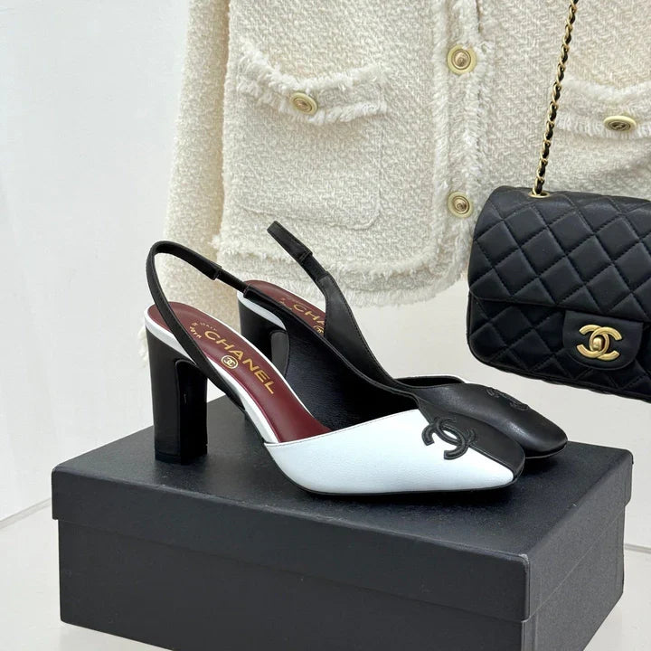 Chanel 26S Slingback 85mm Black White in Cowhide 706356