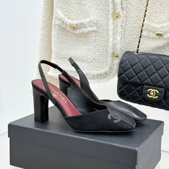 Chanel 26S Slingback 85mm Black in Cowhide Suede 706354