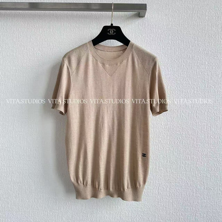 Chanel 26 Crew Neck Knit Short-Sleeve T-Shirt Beige in Cashmere 279385