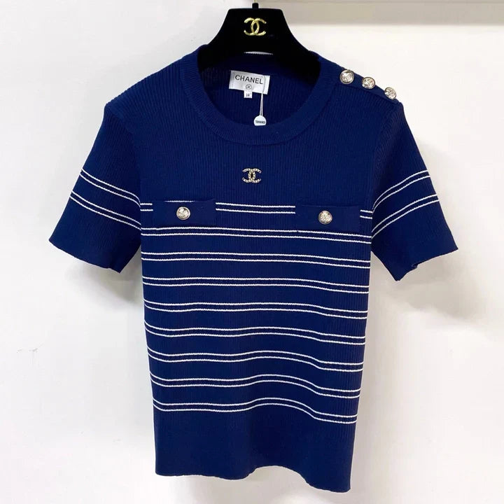 Chanel Short-Sleeve T-Shirt Navy Blue in Wool 287134