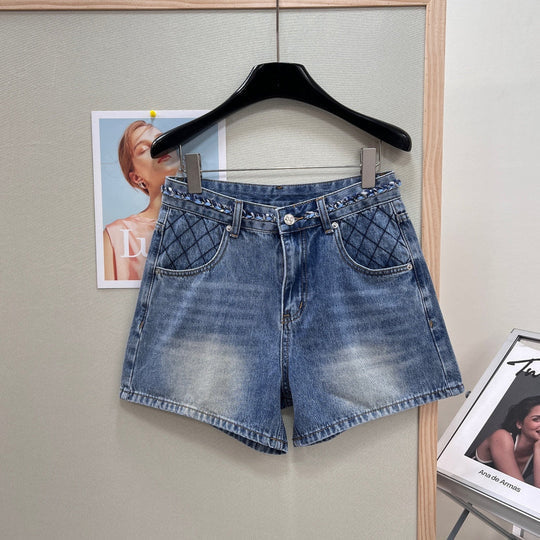 Chanel 26 Straight-leg A-line Shorts Blue in Cotton 305585