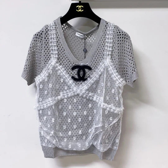 Chanel Short-Sleeve T-Shirt Gray in Wool 305816