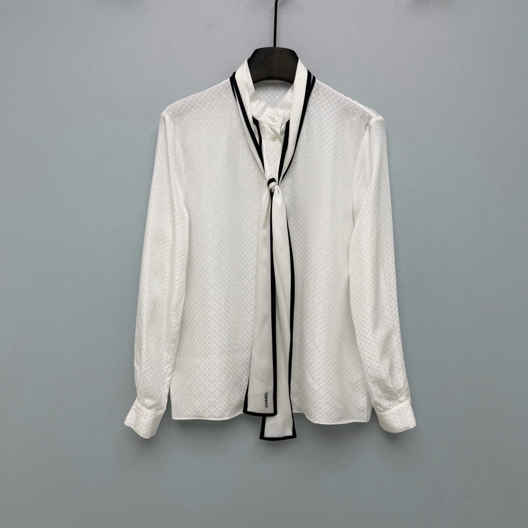CC Diamond-Patterned Jacquard Shirt White in Silk 379087