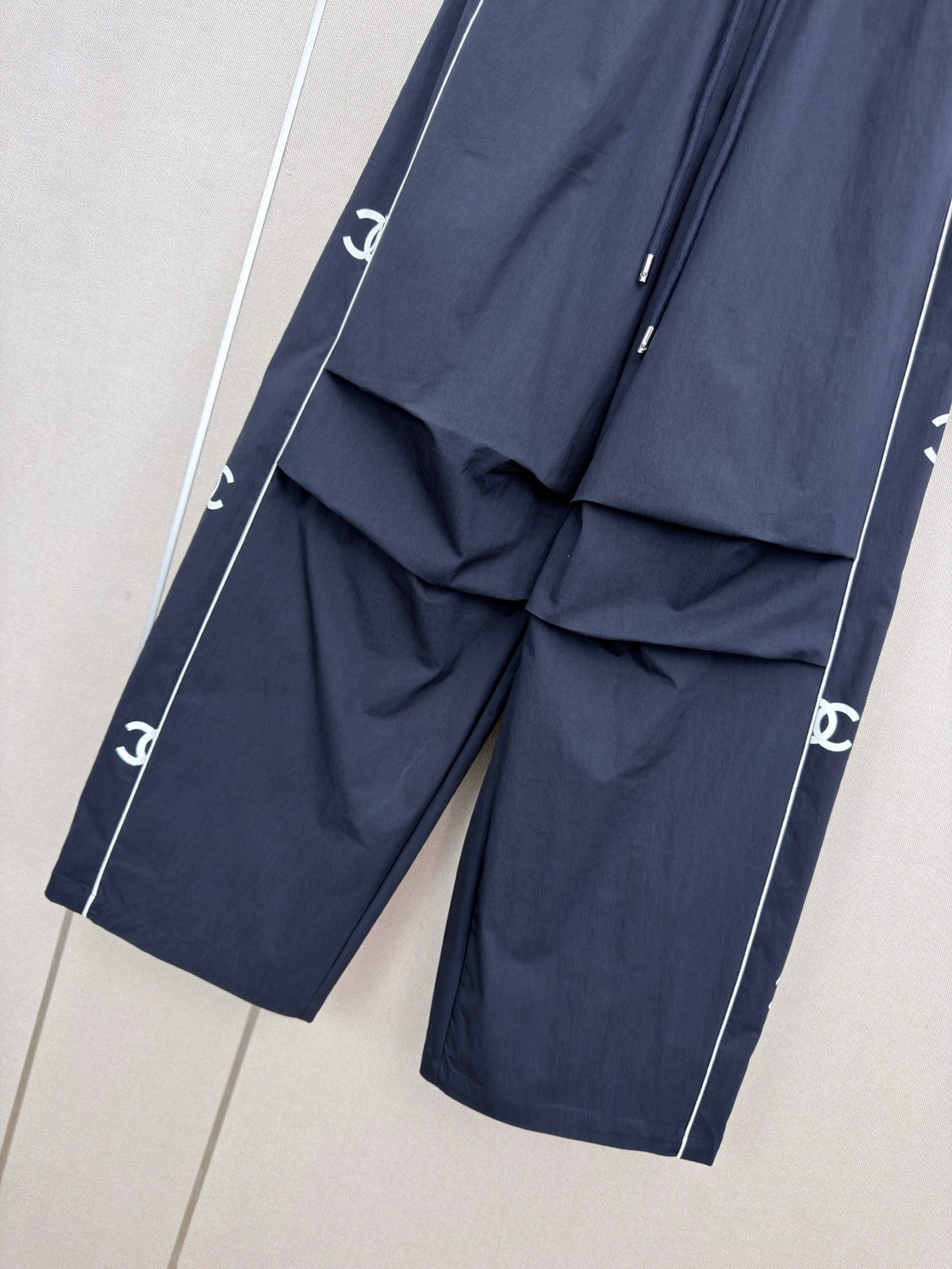 CC Double C Logo Printed Wide-leg Pants Navy Blue in Nylon 379604