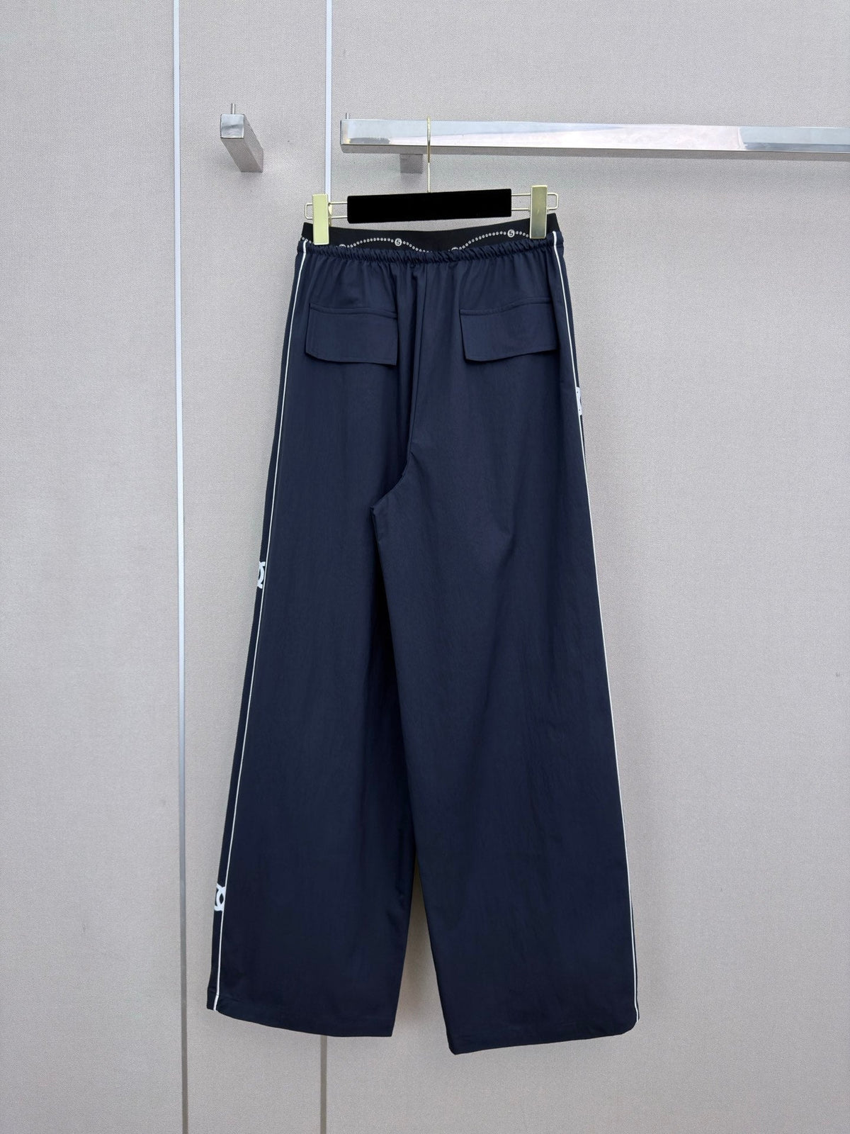 CC Double C Logo Printed Wide-leg Pants Navy Blue in Nylon 379604