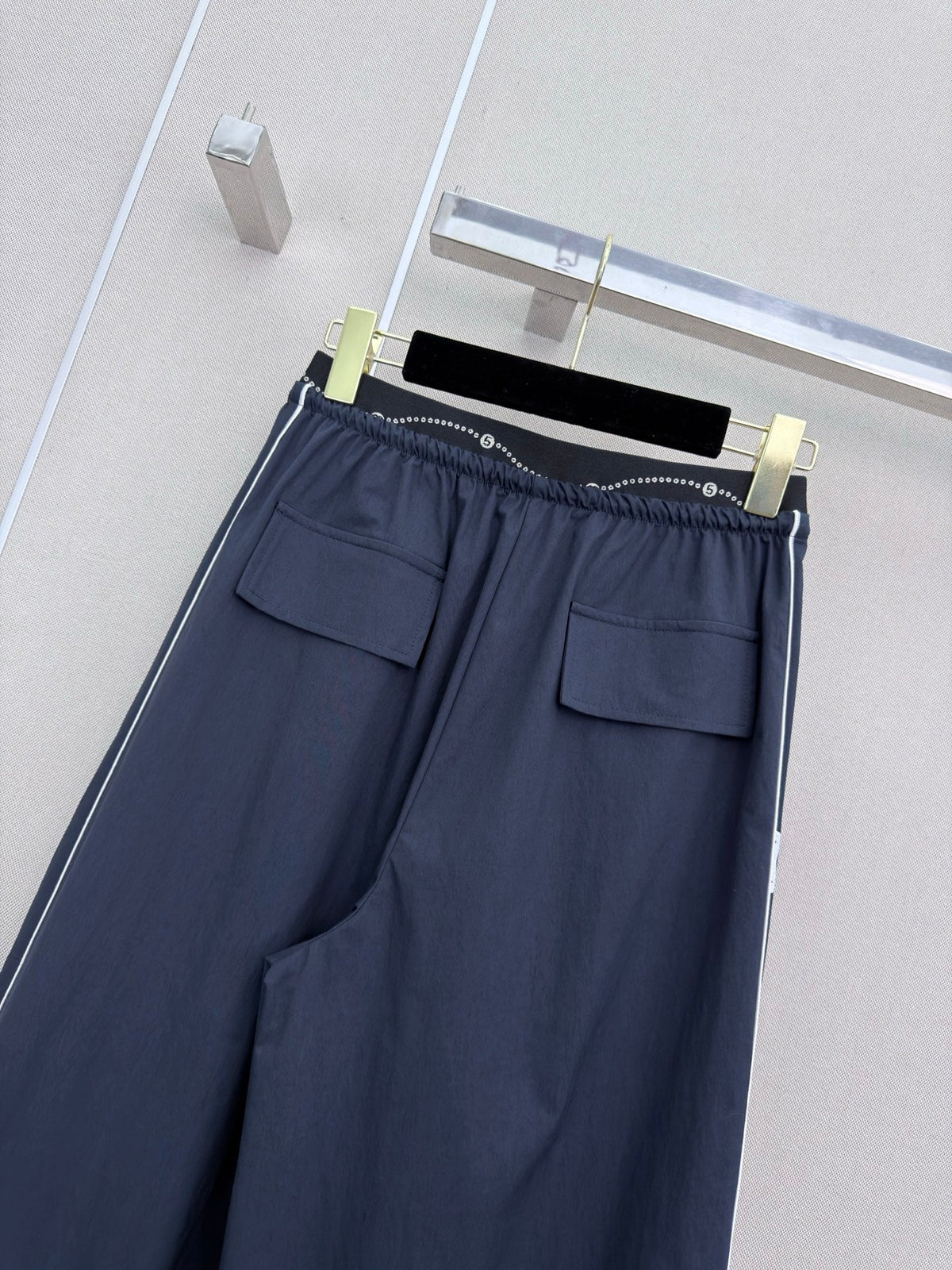CC Double C Logo Printed Wide-leg Pants Navy Blue in Nylon 379604
