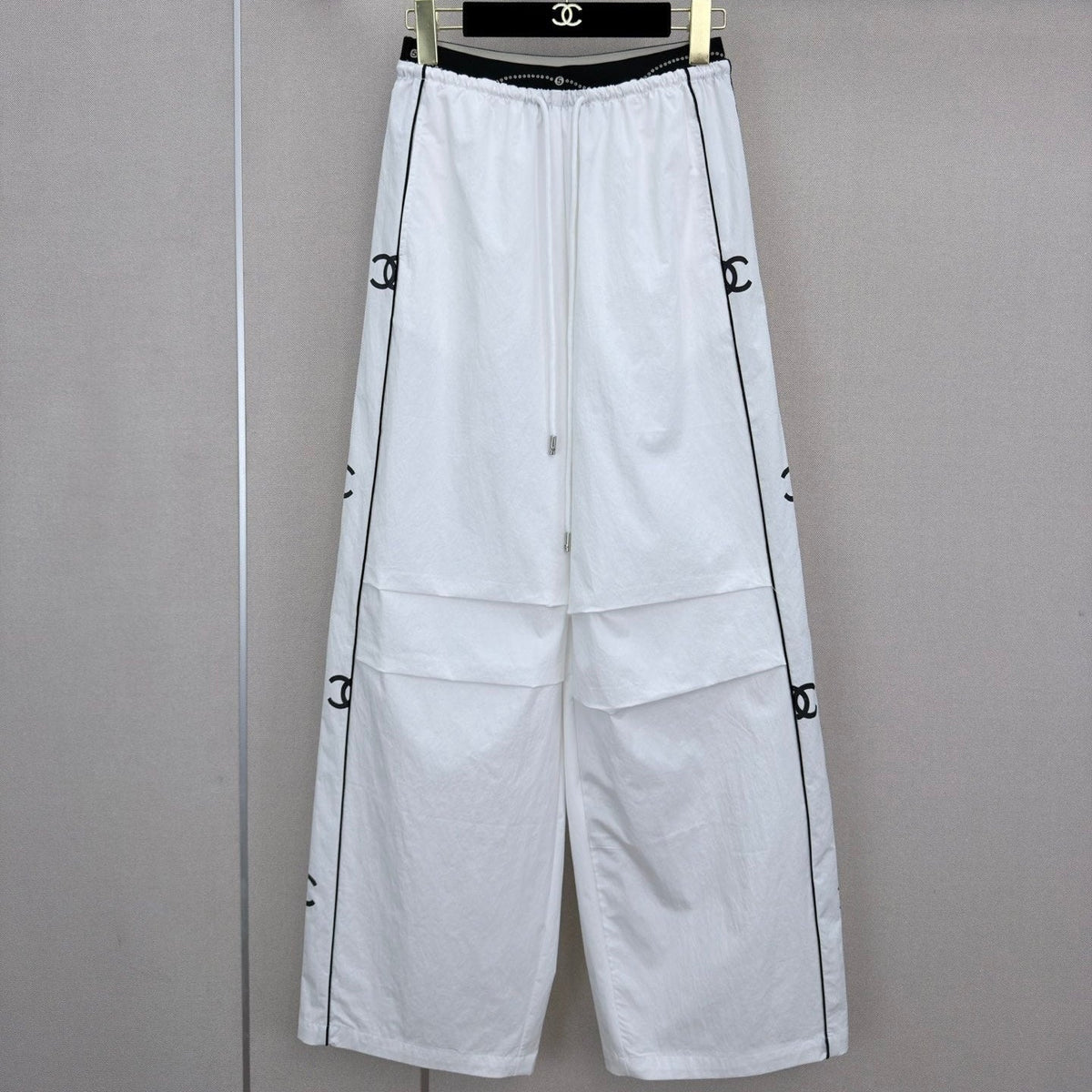 CC Double C Logo Printed Wide-leg Pants White in Nylon 379603