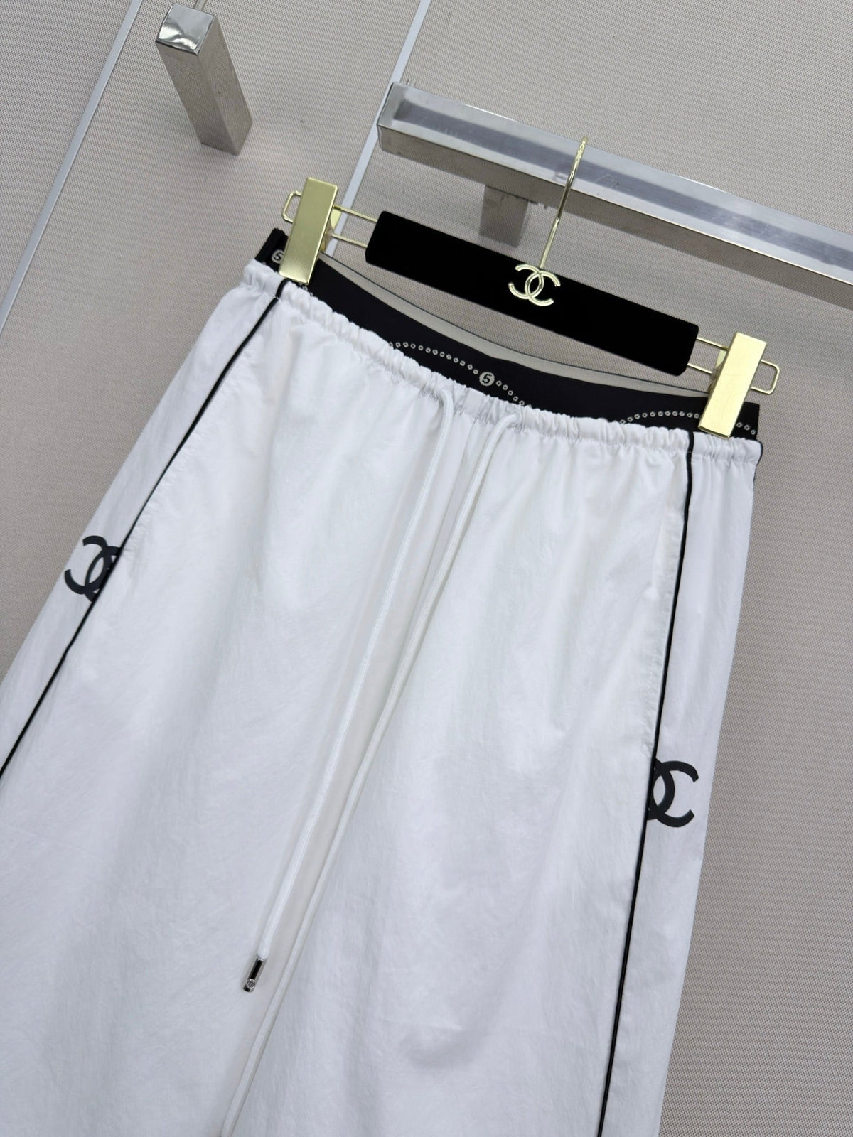 CC Double C Logo Printed Wide-leg Pants White in Nylon 379603