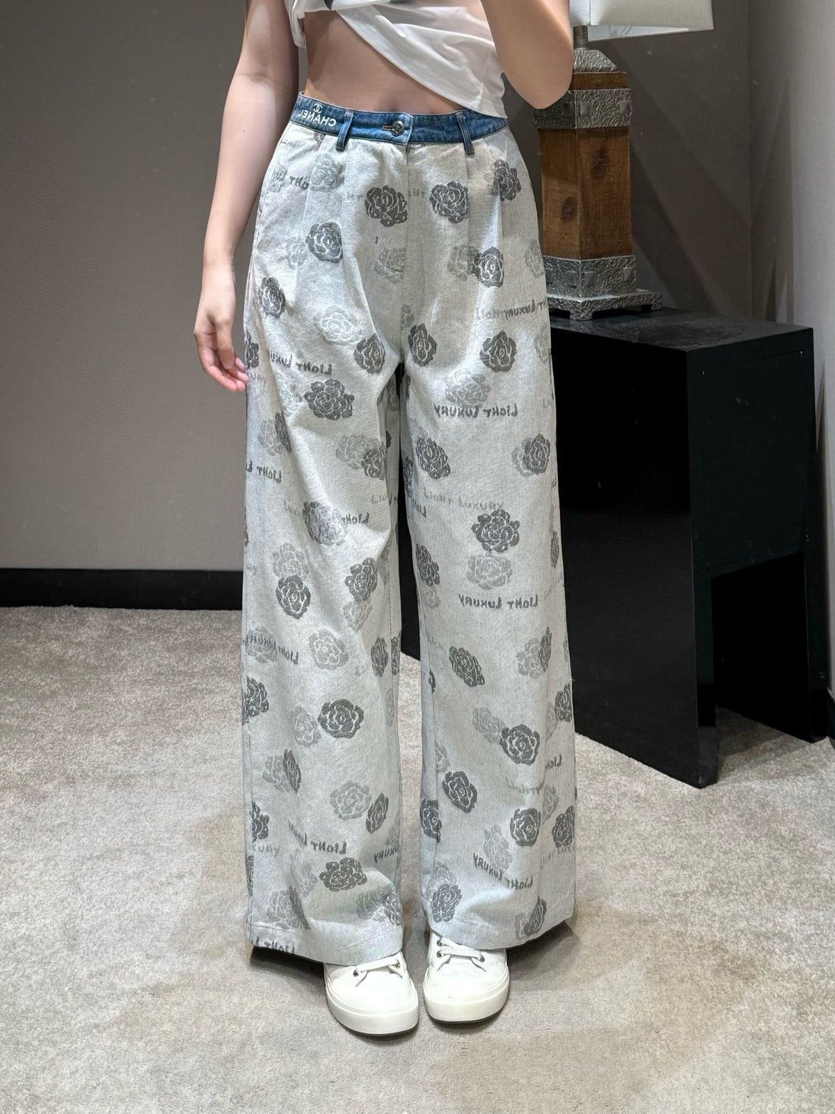 CC Wide-leg Pants Grey in Cotton 378123
