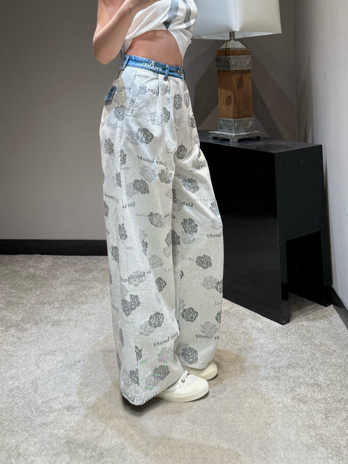 CC Wide-leg Pants Grey in Cotton 378123