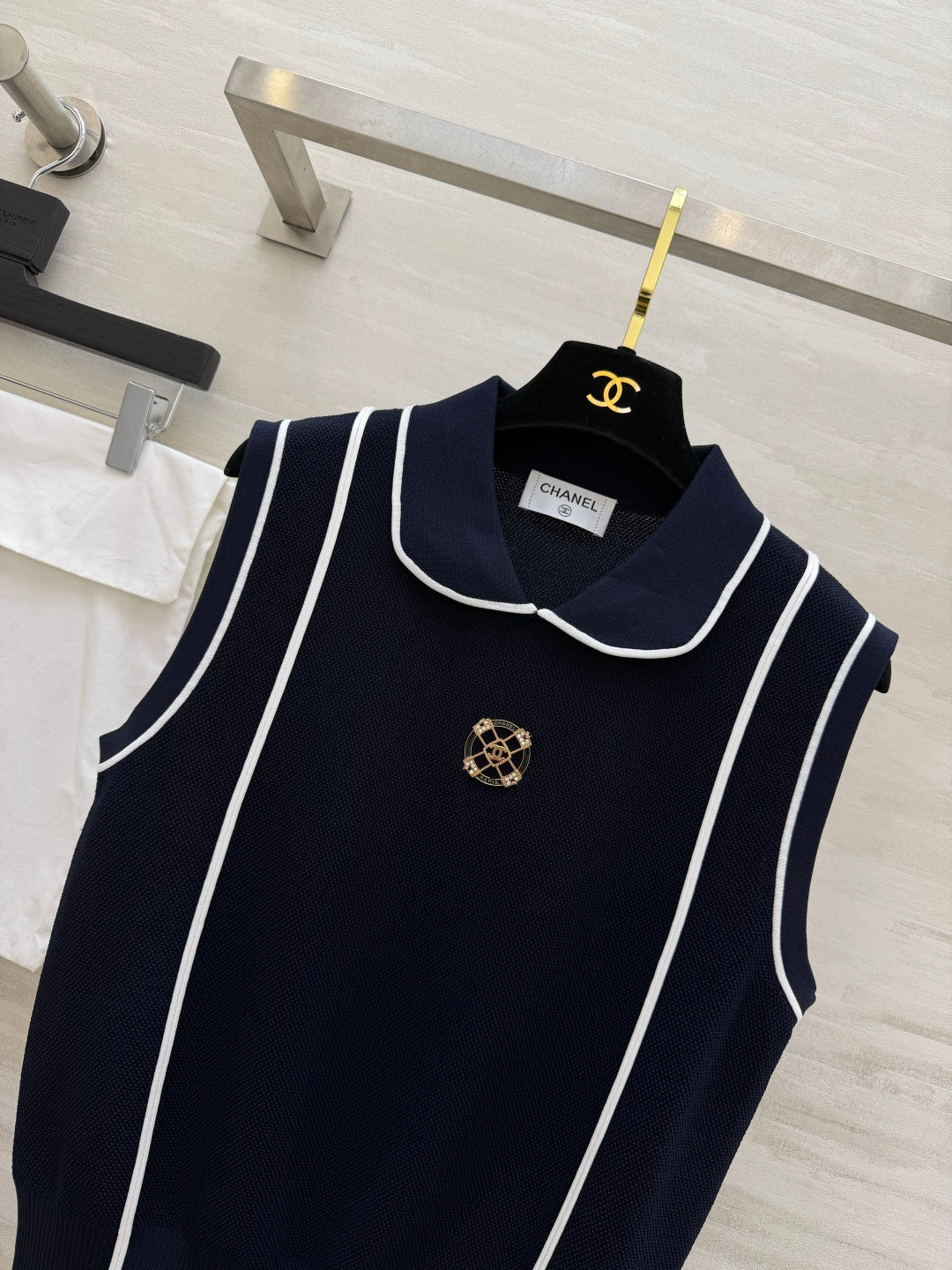 CC 26 Classic Preppy Vest Navy Blue in Wool Knitwear 379457