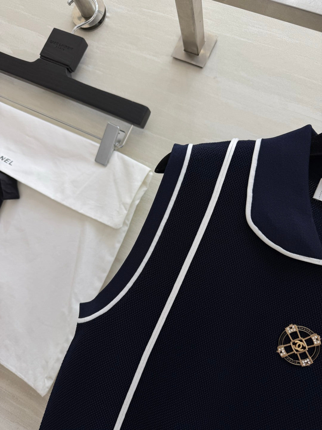 CC 26 Classic Preppy Vest Navy Blue in Wool Knitwear 379457