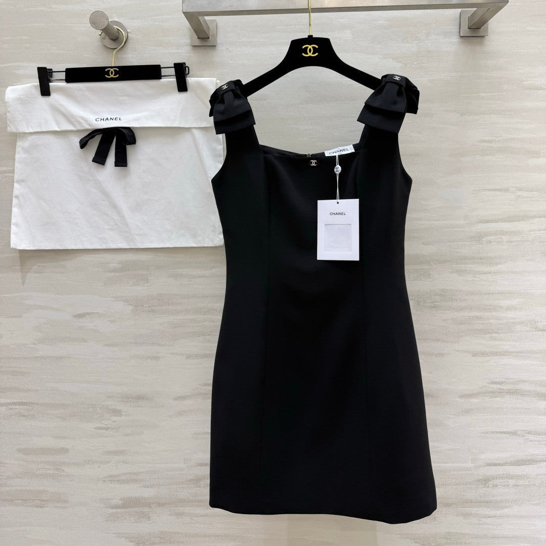 CC 26SS Bow-Tie Strap Spaghetti Strap Dress Black in Cotton 379313
