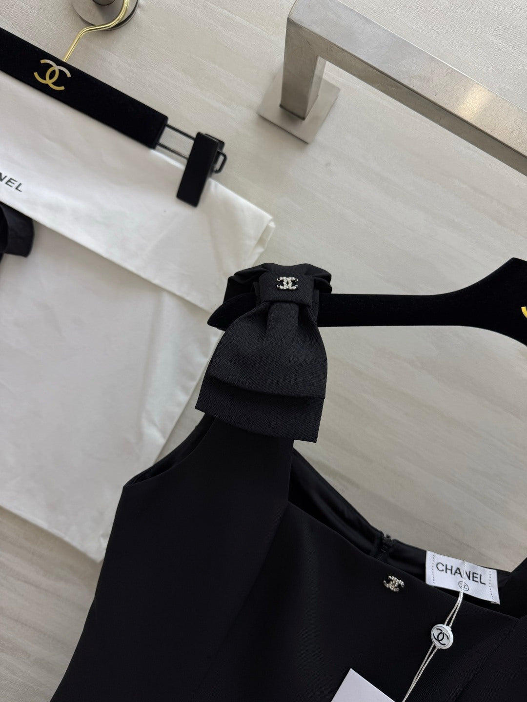 CC 26SS Bow-Tie Strap Spaghetti Strap Dress Black in Cotton 379313