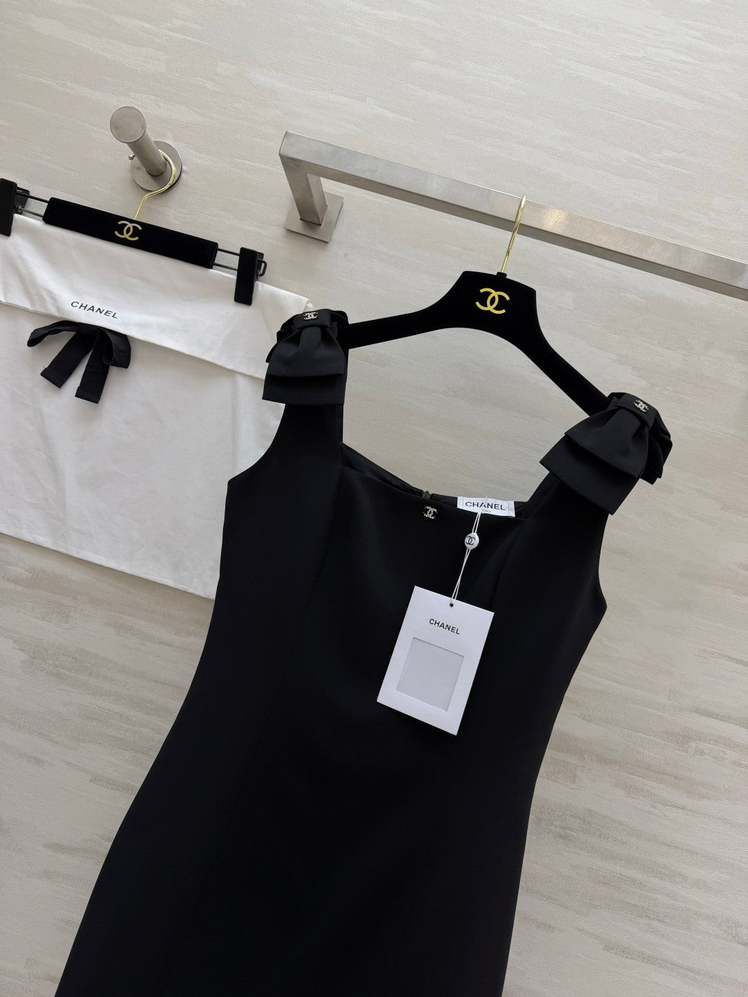 CC 26SS Bow-Tie Strap Spaghetti Strap Dress Black in Cotton 379313