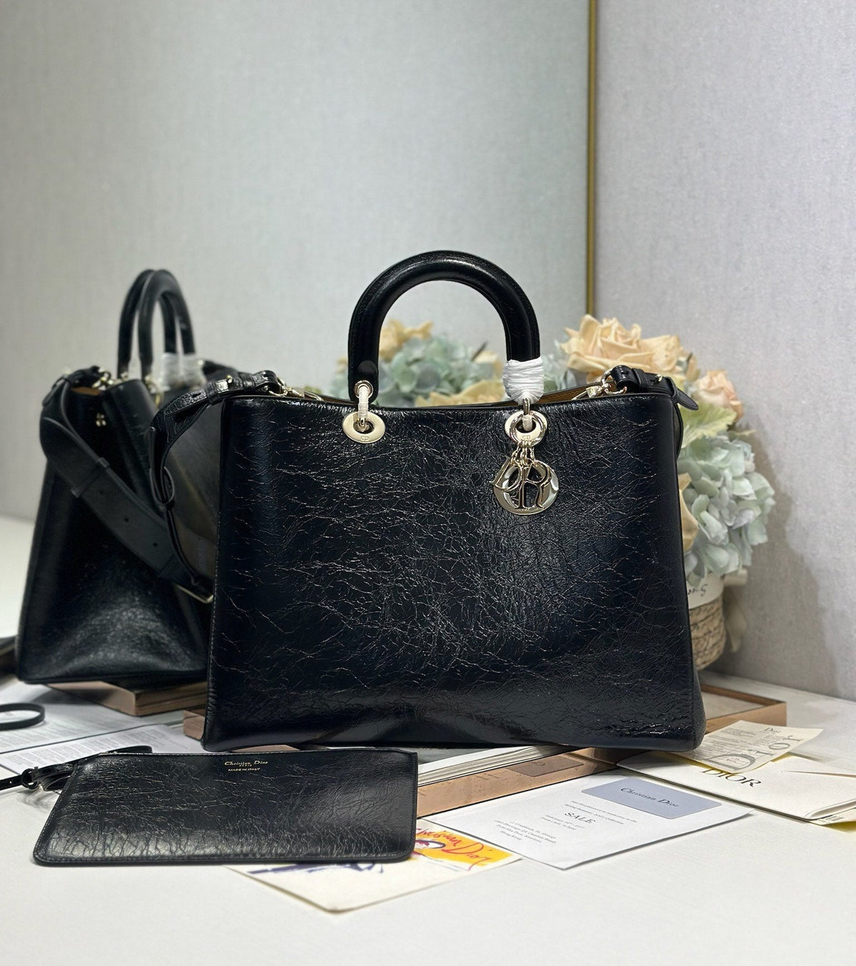 CD Diorissimo Black in Ostrich-patterned Cowhide 288189
