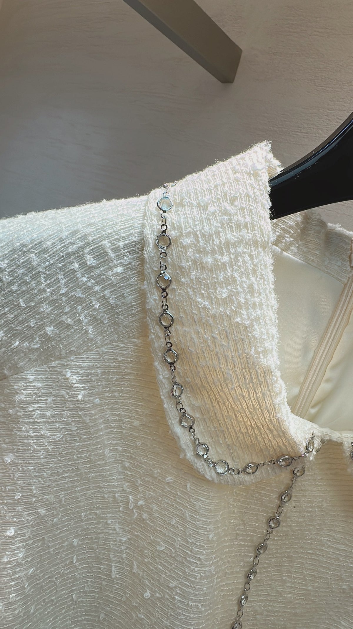 CC Moonlight White Diamond-Embellished Vest Dress in Tweed