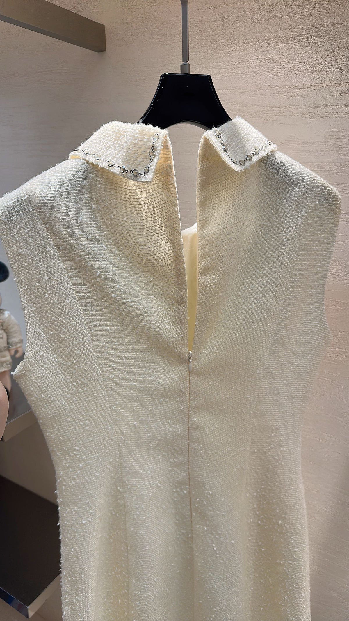 CC Moonlight White Diamond-Embellished Vest Dress in Tweed