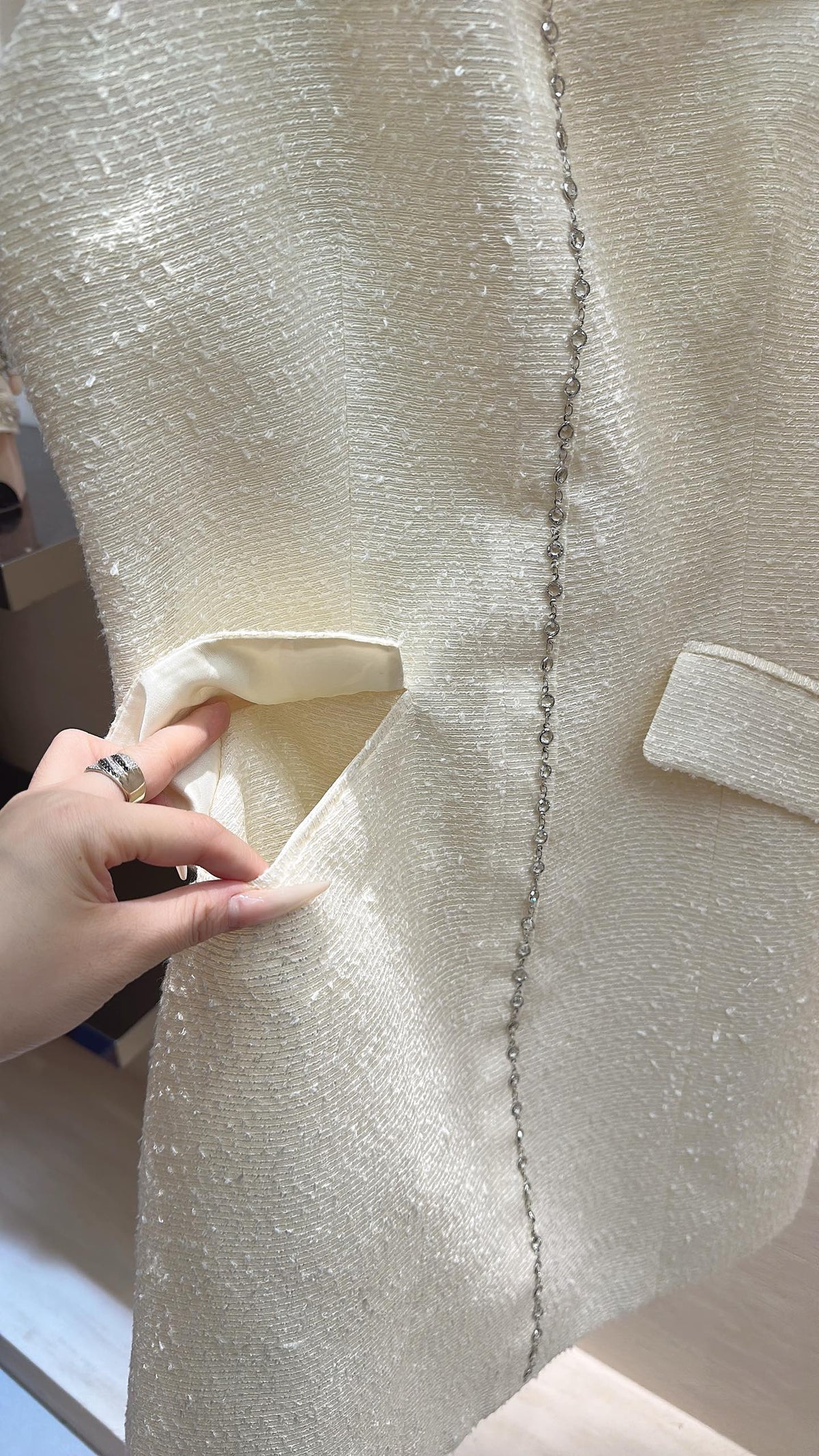 CC Moonlight White Diamond-Embellished Vest Dress in Tweed
