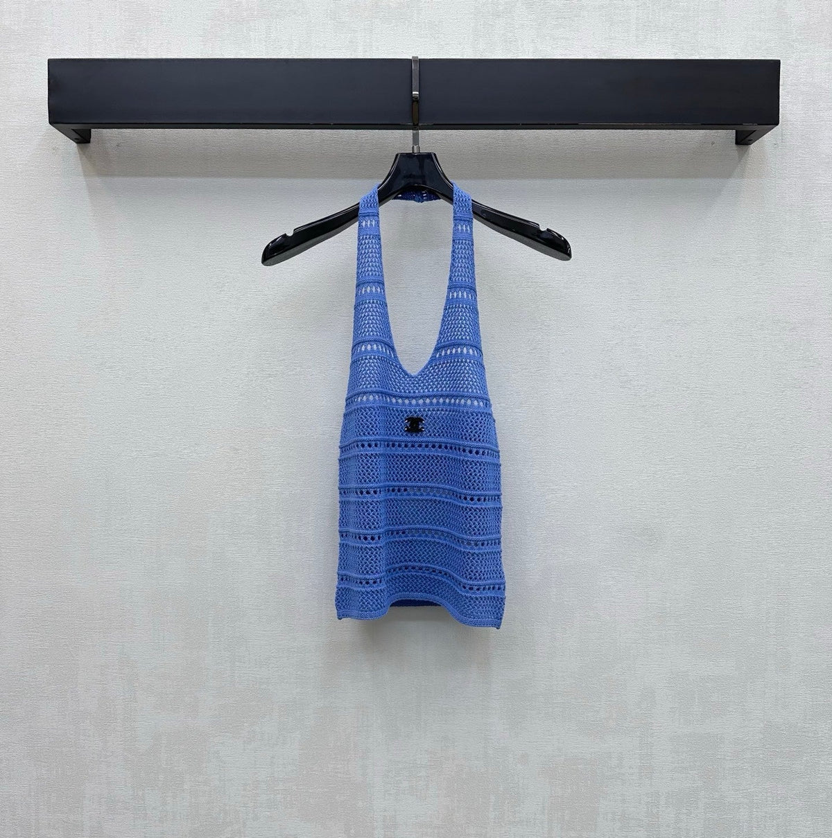 CC 26 Halter Neck Openwork Knit Vest Blue in Wool 385353