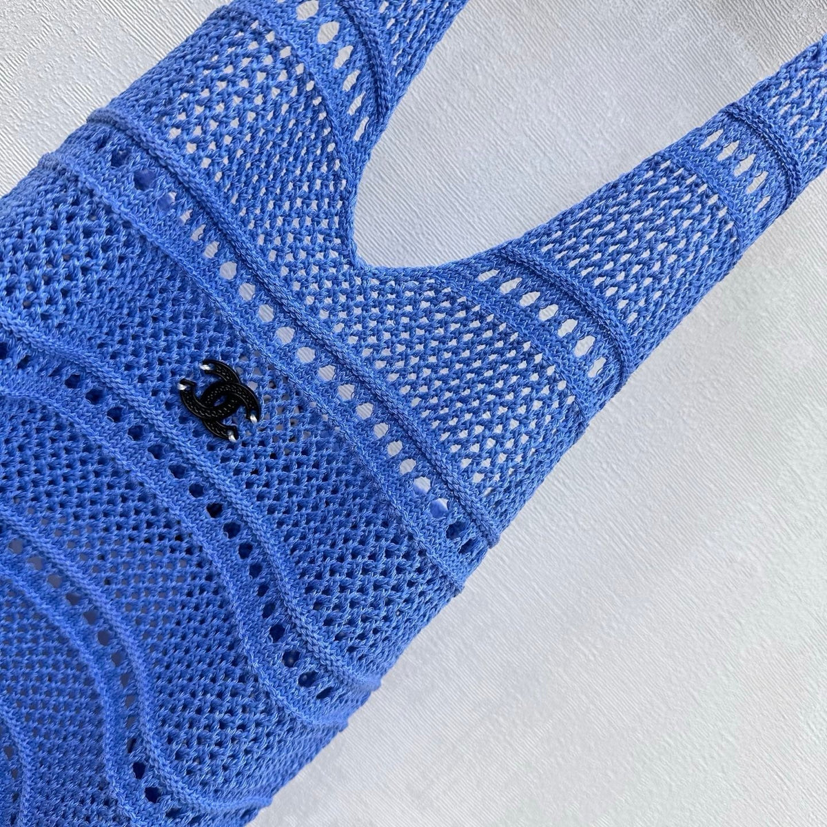 CC 26 Halter Neck Openwork Knit Vest Blue in Wool 385353