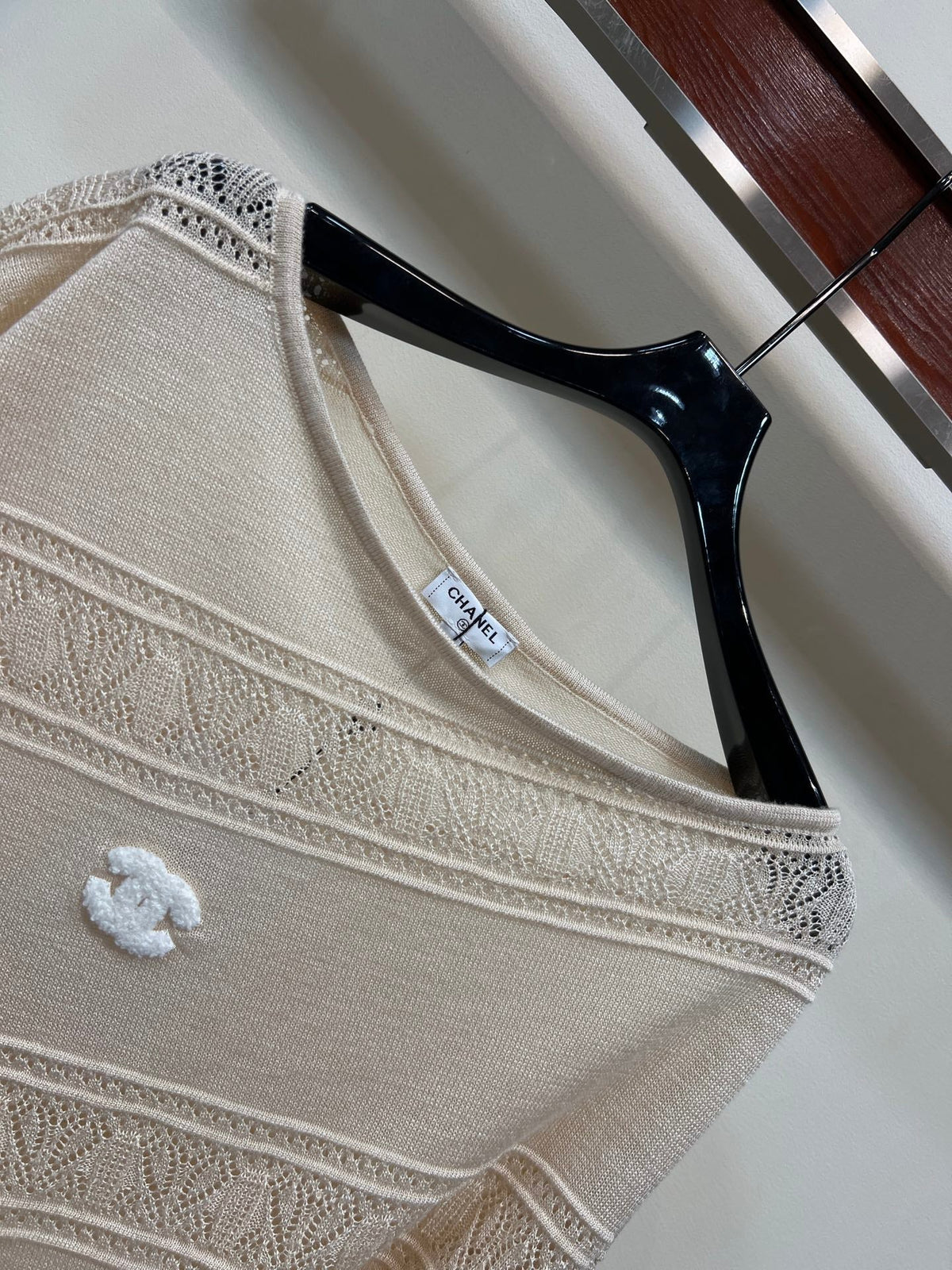 CC 26 Twill Openwork Knit Top Sandy Beige in Wool 385750