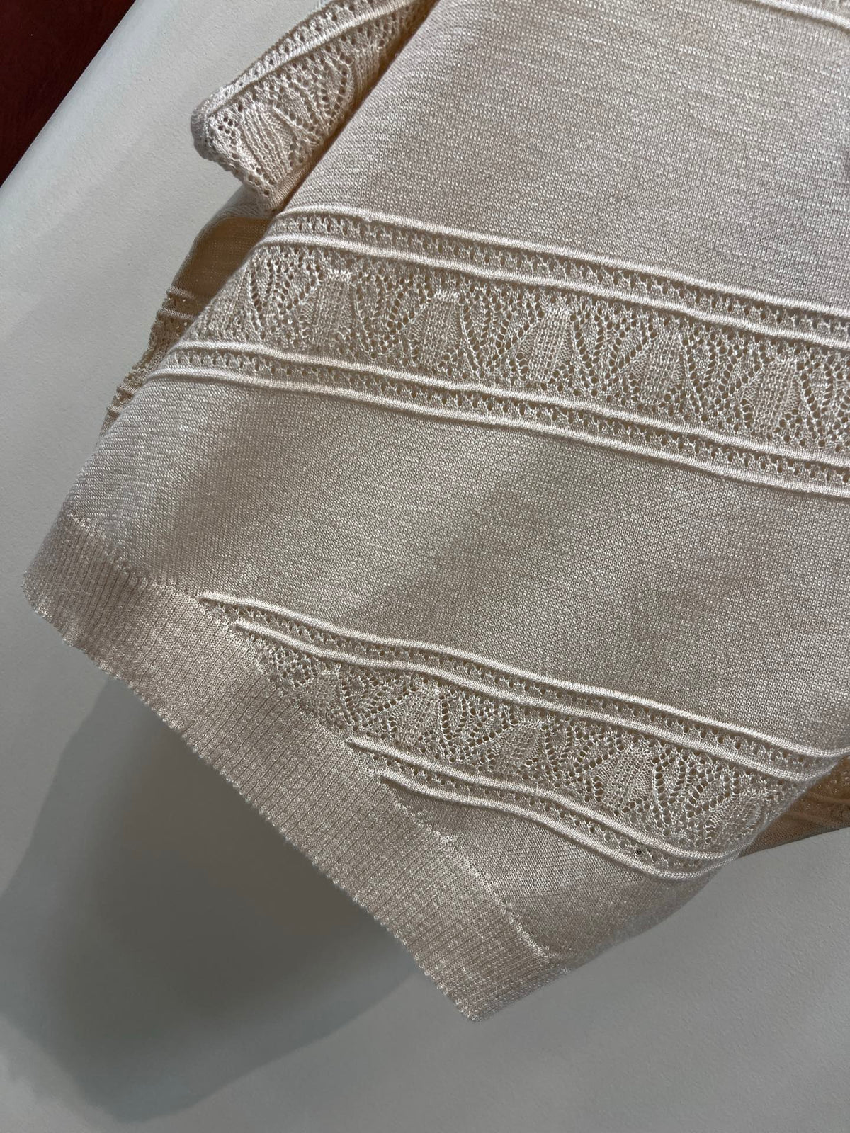 CC 26 Twill Openwork Knit Top Sandy Beige in Wool 385750